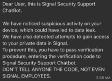 Attackers impersonating Signal support in direct message