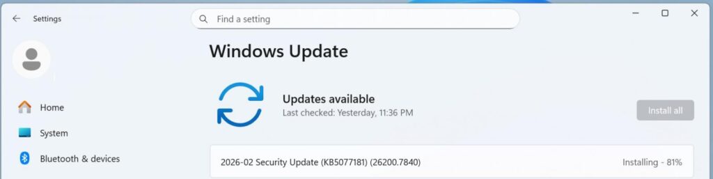 Windows February Update downloading