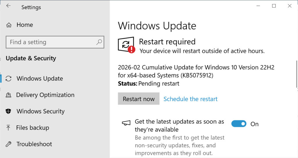 Windows 10 KB5075912 update