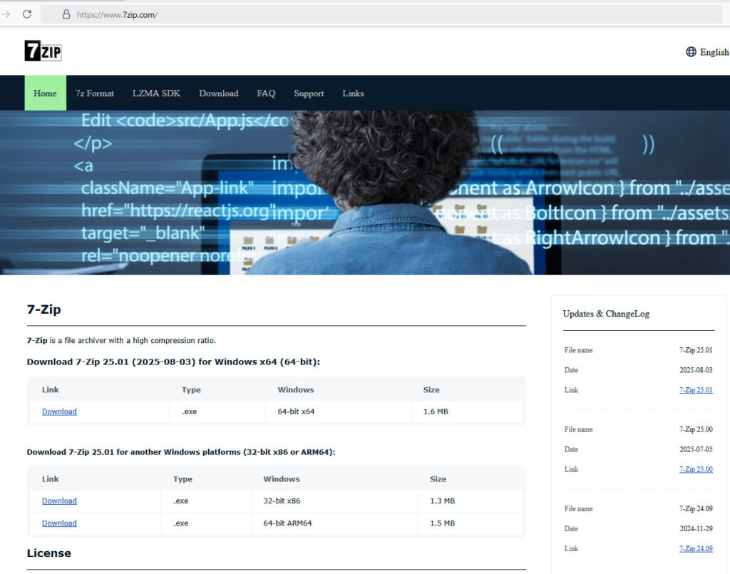 Malicious website dropping the trojanized 7-Zip