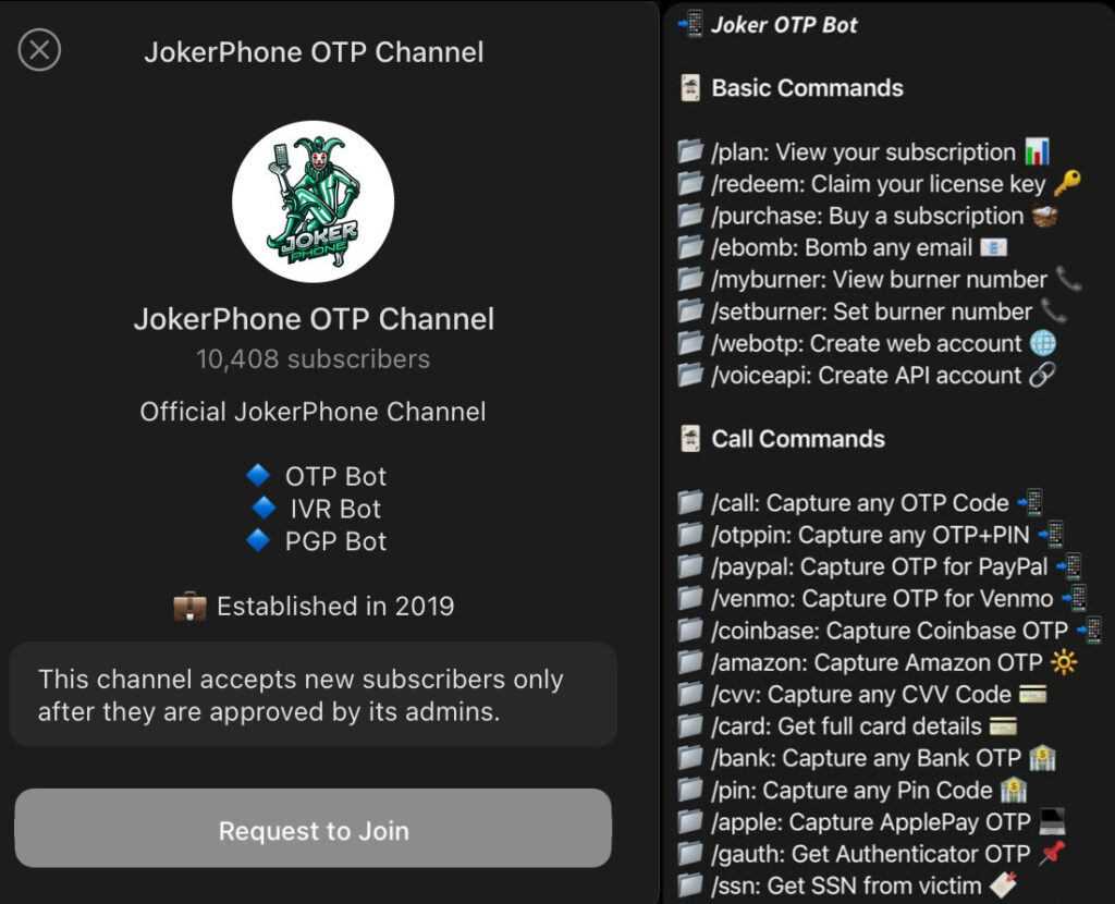 Commands for the JokerOTP bot
