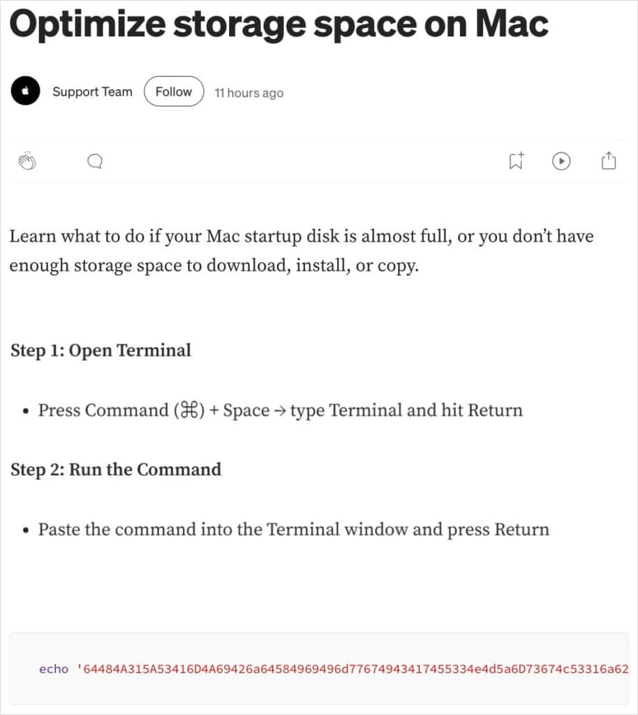 Second variant using a fake Apple Support page