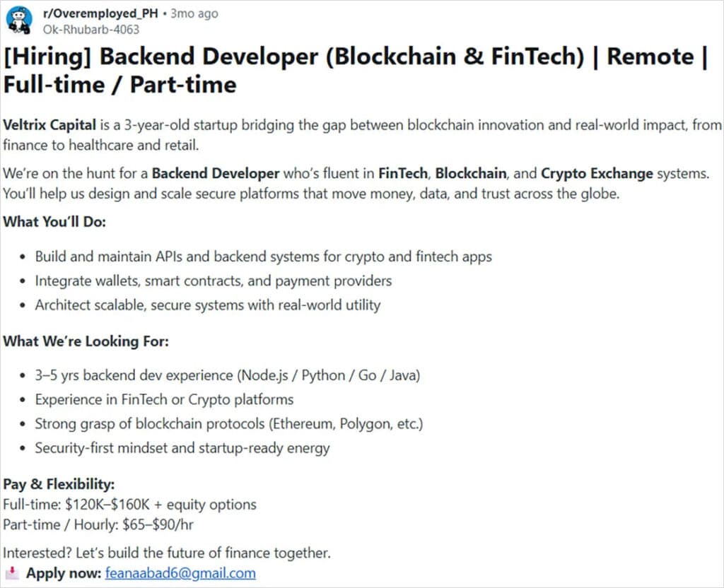 Fake job posting on Reddit