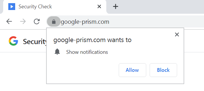 Fake Google security site asks for notifications permissions