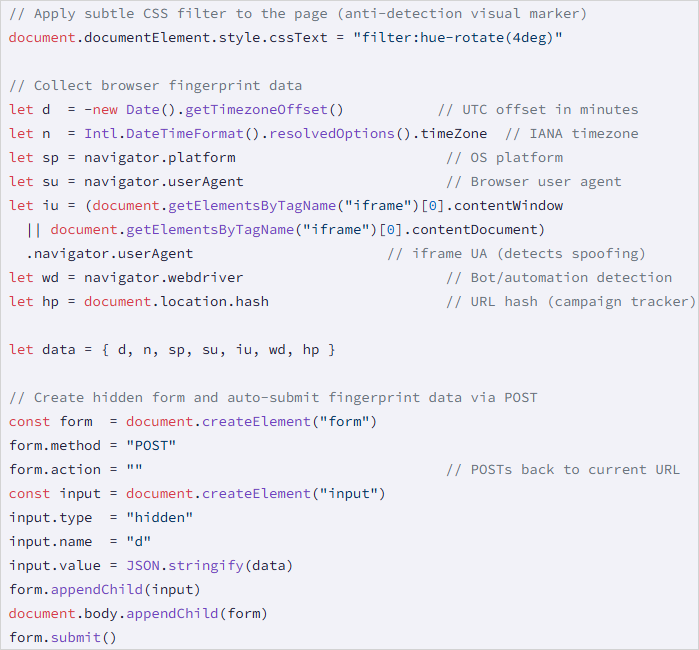 Deobfuscated JS payload