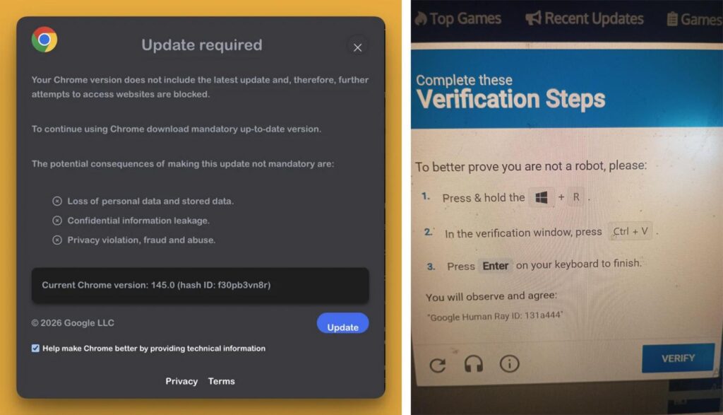 Fake Google Update alert leading to a ClickFix attack