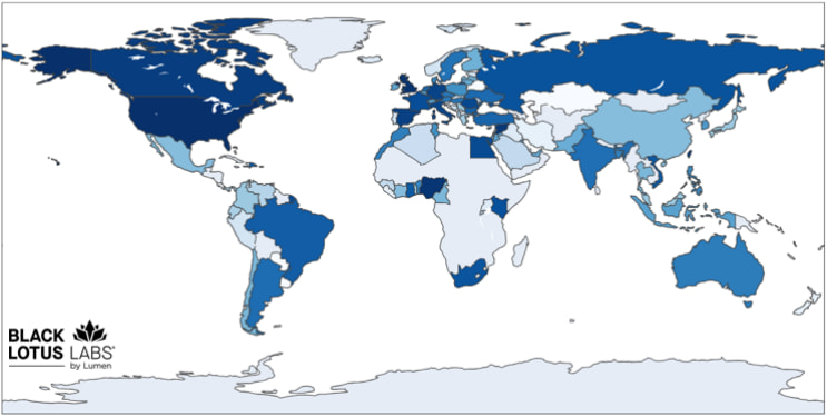The botnet's victims' location