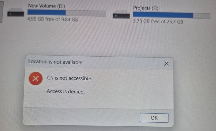 Windows C:\ drive access issues (Vishuakade)