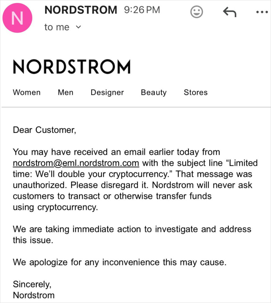 The follow-up communication by the firm