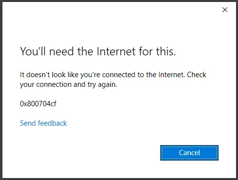 No Internet connection error (Safe-Location-8839)