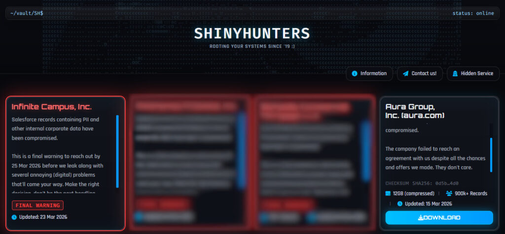 ShinyHunters lists Infinite Campus on its dark web site