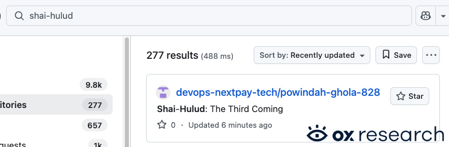 Data exfiltration repository with a "Shai-Hulud: The Third Coming" string