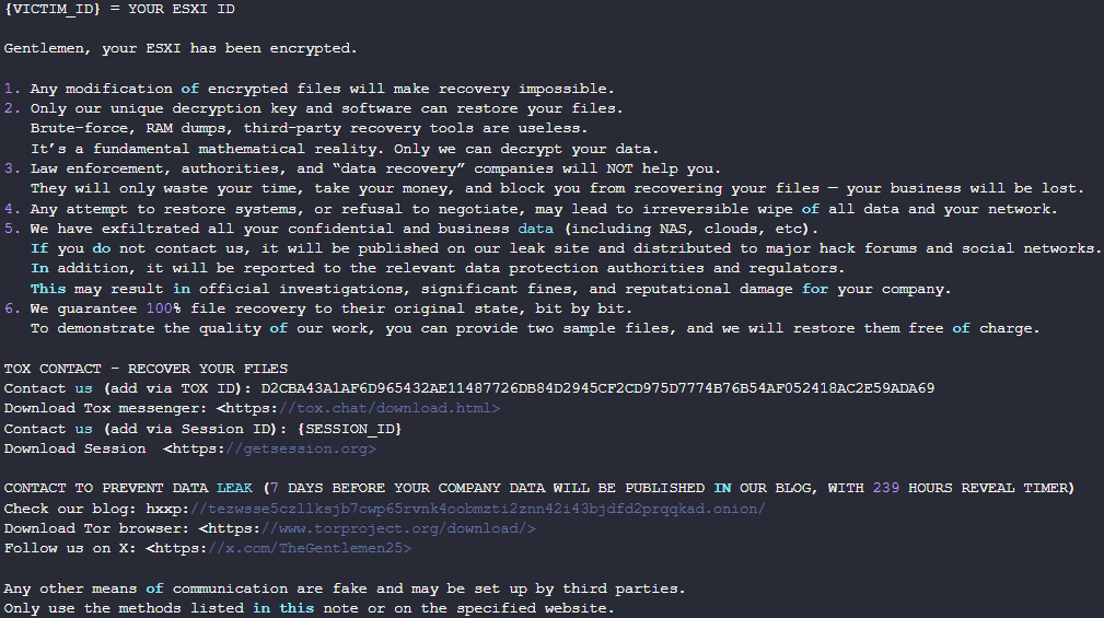 Ransom note of the ESXi variant