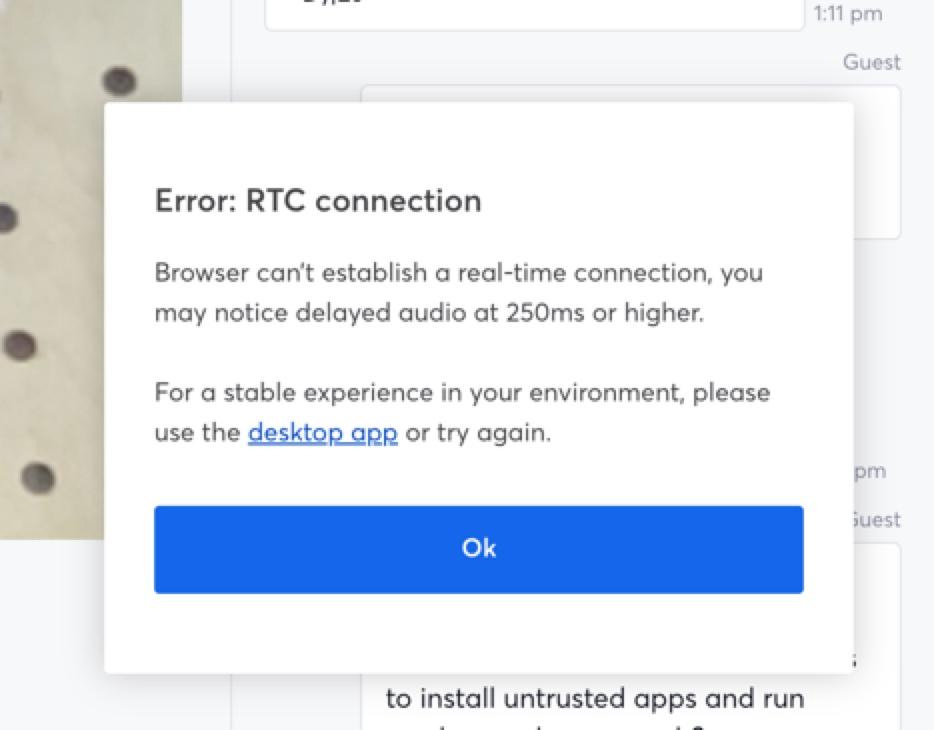 Fake RTC Connection error message used in another attack
