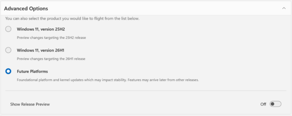 Advanced Insider Program controls to test future platform releases