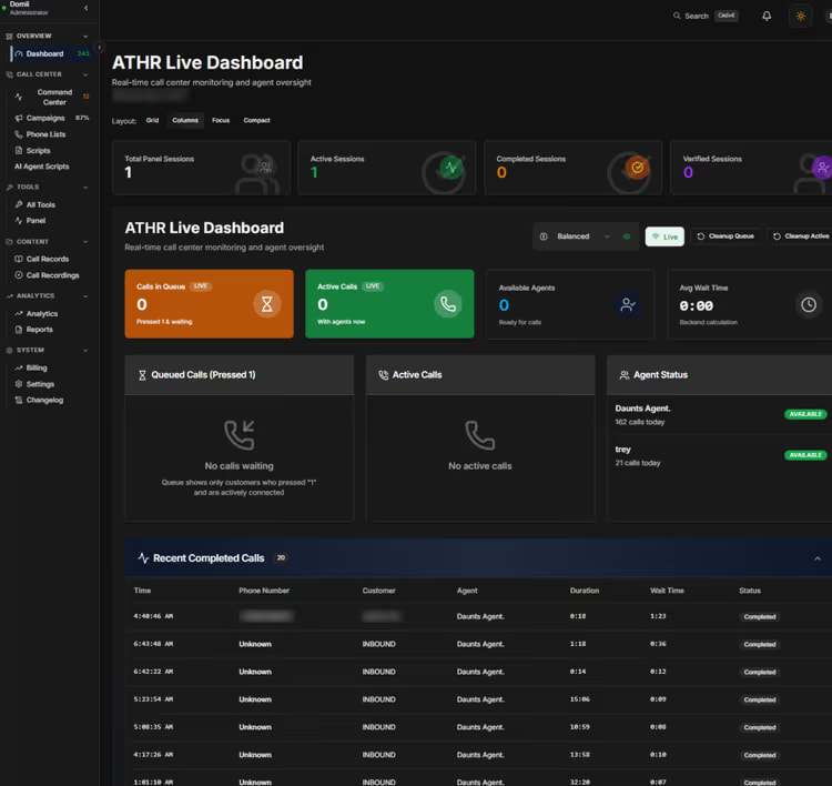 ATHR main dashboard