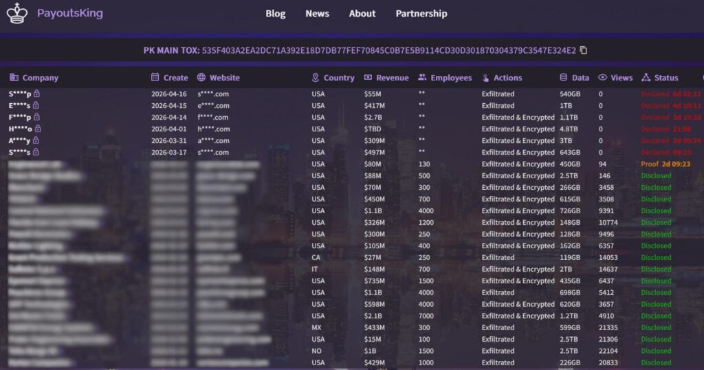 Payouts King ransomware extortion portal