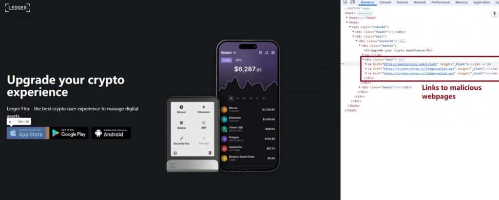 Fake website impersonating Ledger