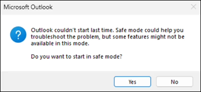 Outlook safe mode prompt (Microsoft)