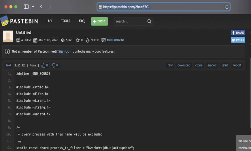 Pastebin page used in the attacks