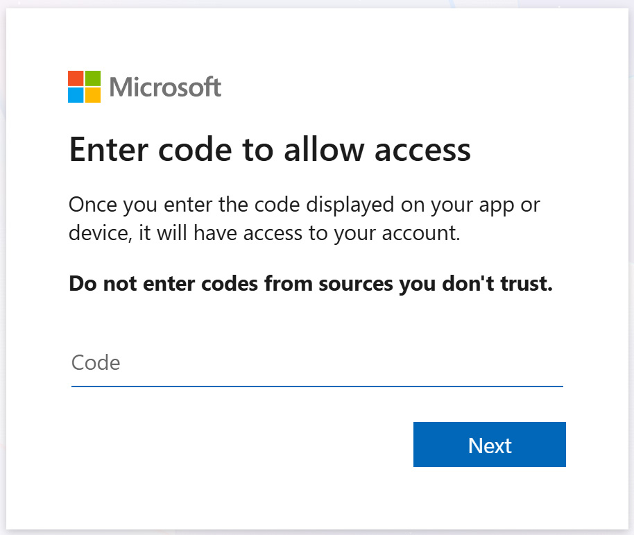 Device code authentication form