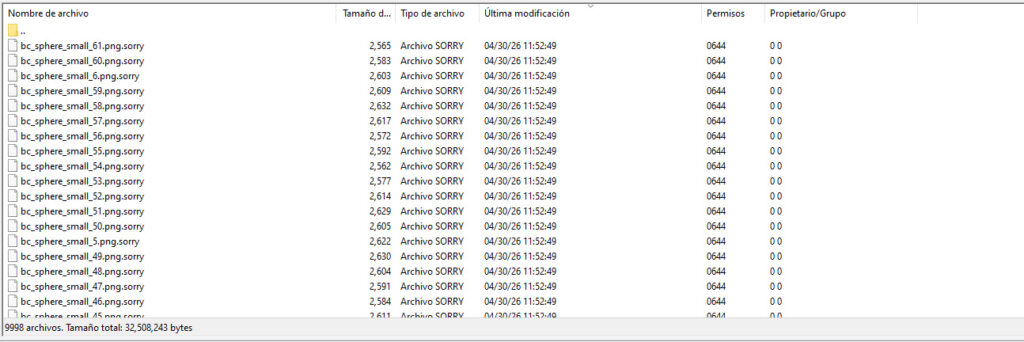 Files encrypted by the Sorry ransomware