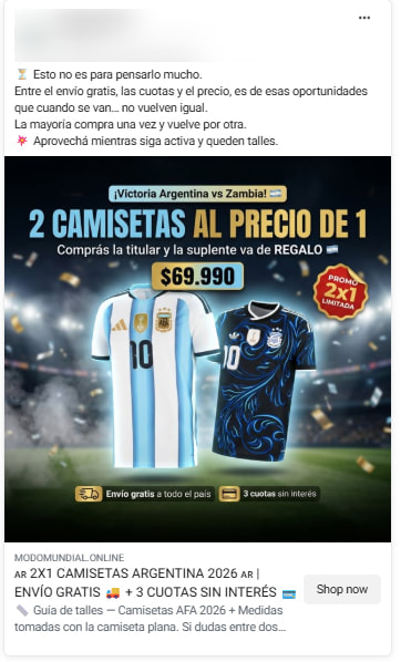 Ad for fake merchandise