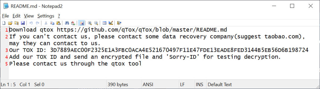 Sorry ransomware ransom note