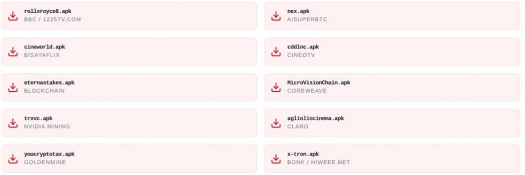 Some of the Android APKs pushed by FEMITBOT