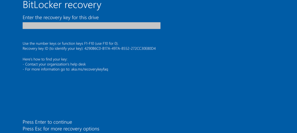 Windows BitLocker recovery screen (Microsoft)