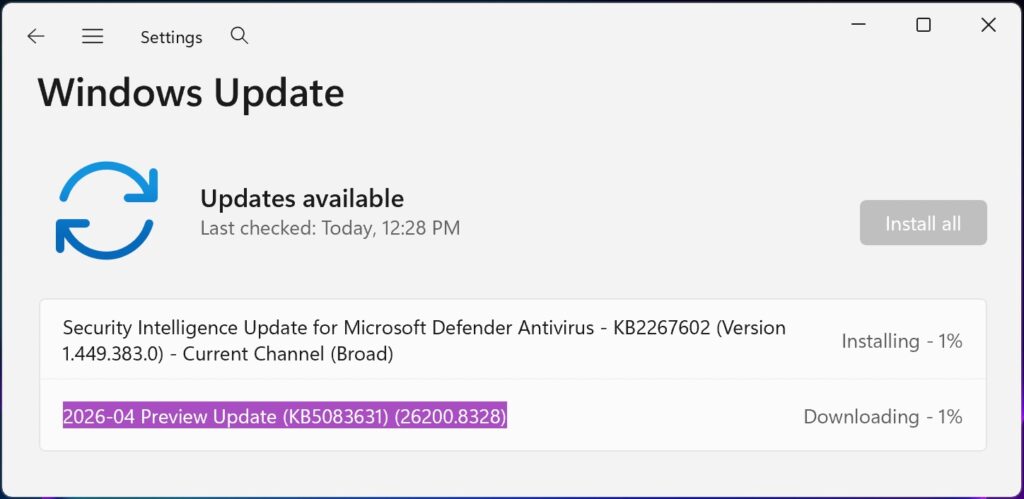 KB5083631 preview update