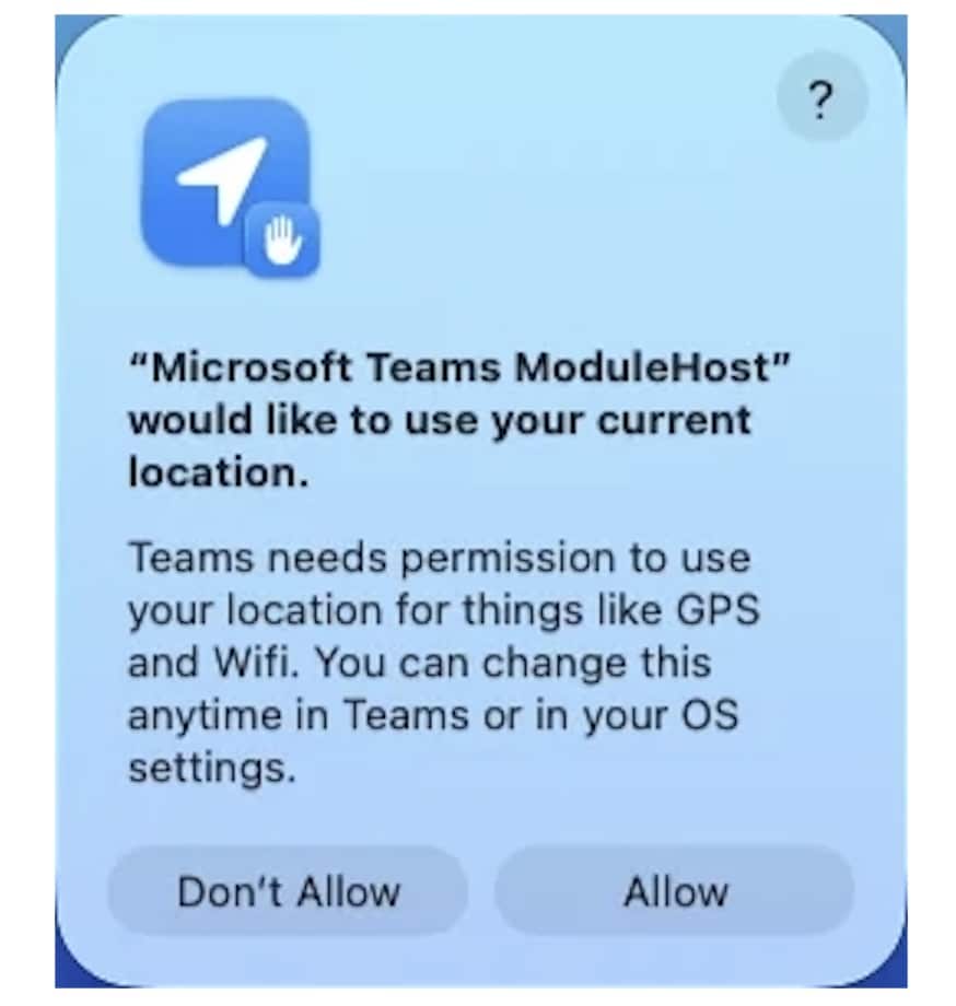 Teams location prompt