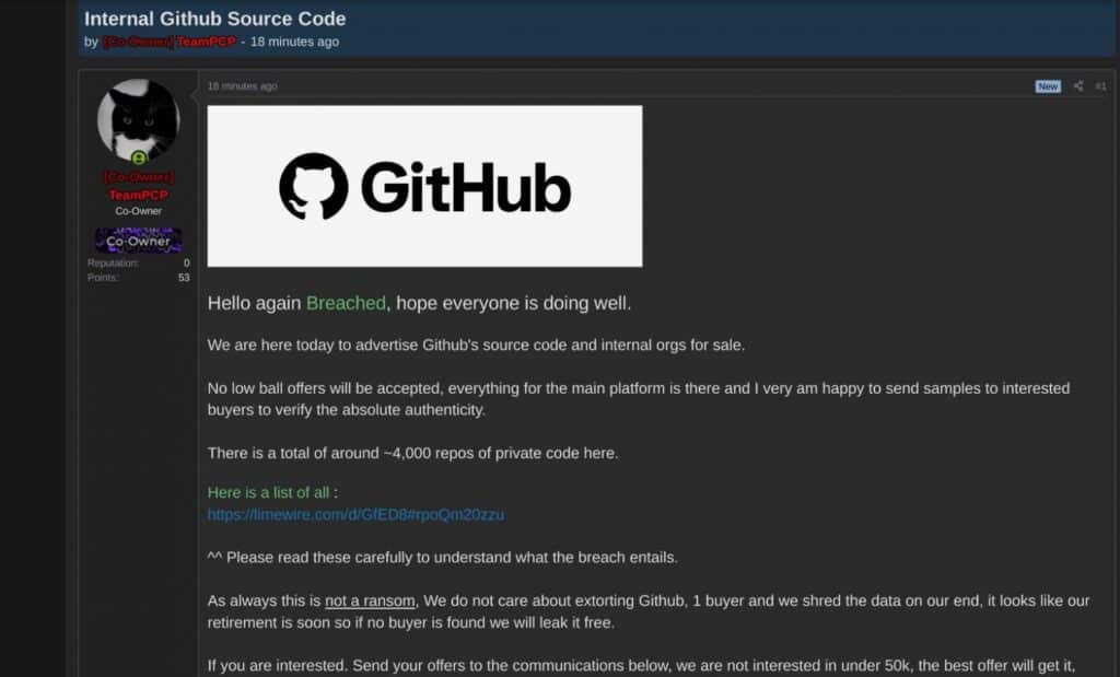 TeamPCP GitHub breach claims (Matthew Maynard)