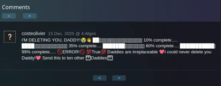 Malicious Steam comment