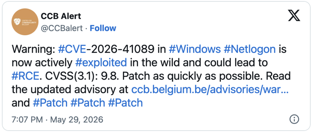 CVE-2026-41089 active exploitation alert (CCB)