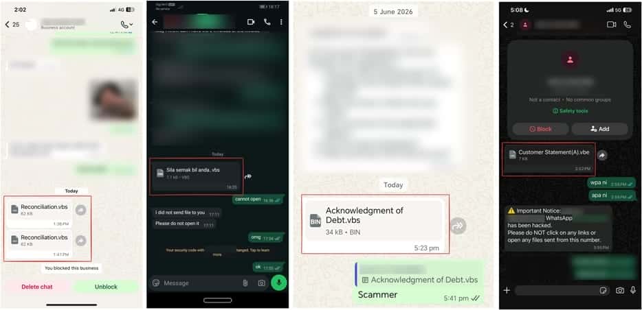 Samples of the malicious messages