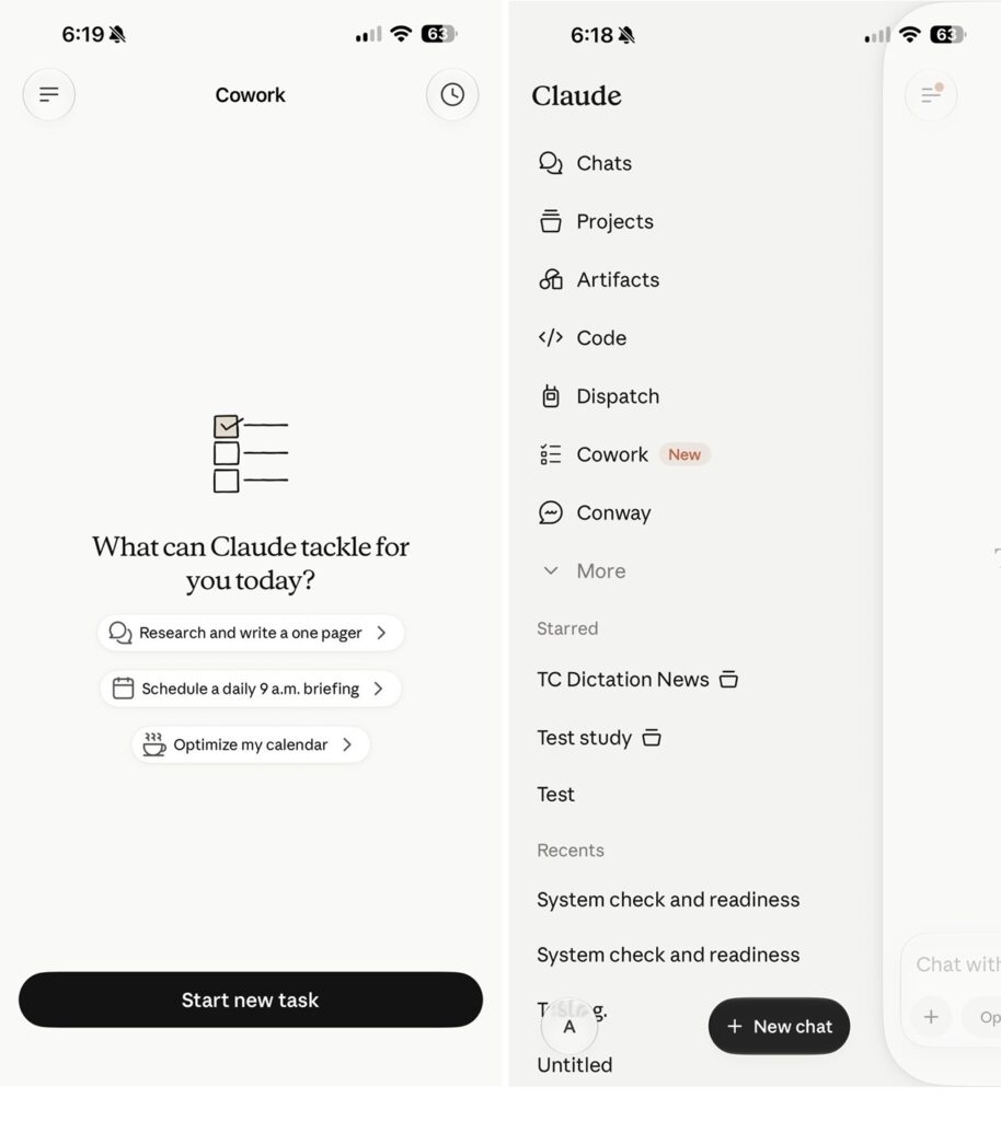 Claude Cowork on mobile