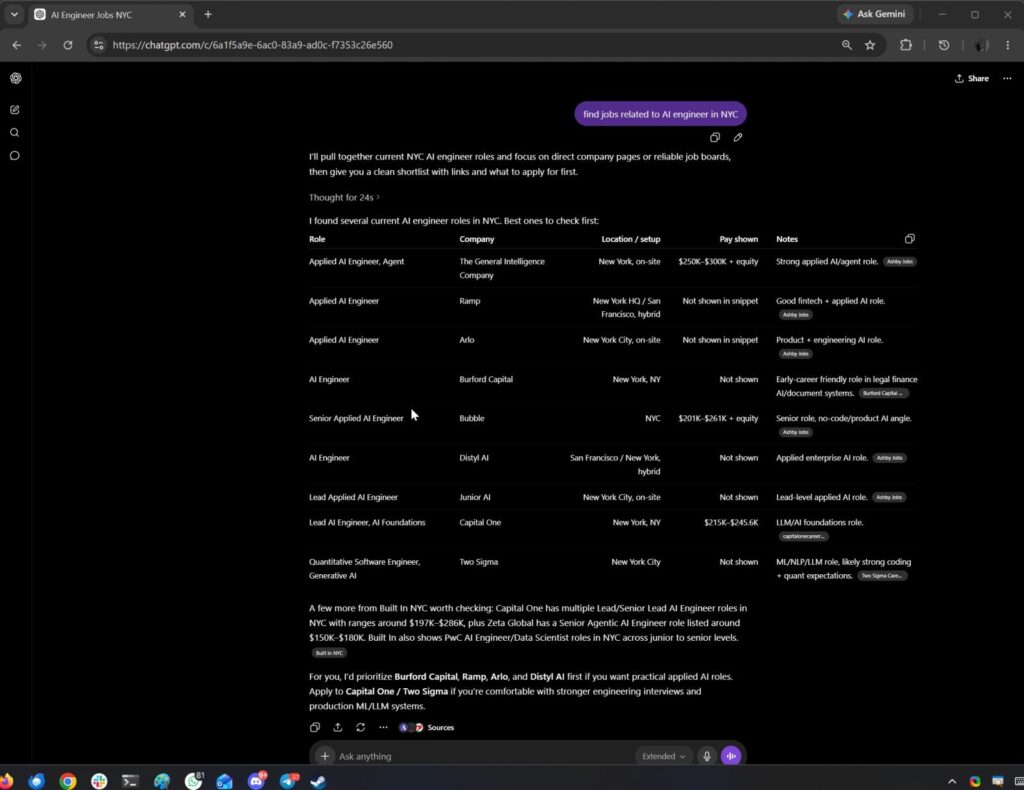 GPT now pulls relevent listings from Indeed, Upwork, Appcast, and elsewhere on the web
