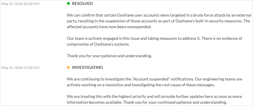 From Dashlane's status page