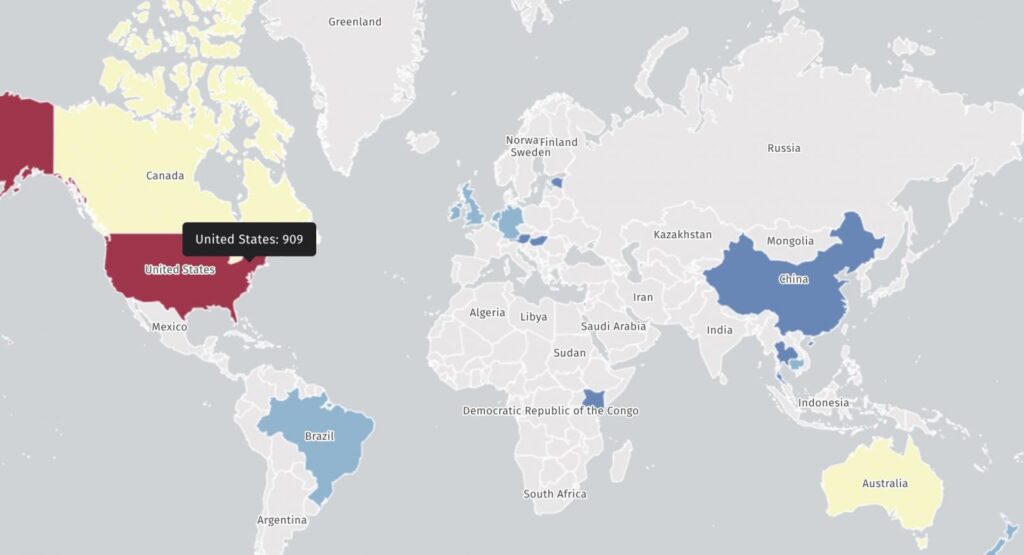 Map of ATG systems exposed online (Shadowserver)