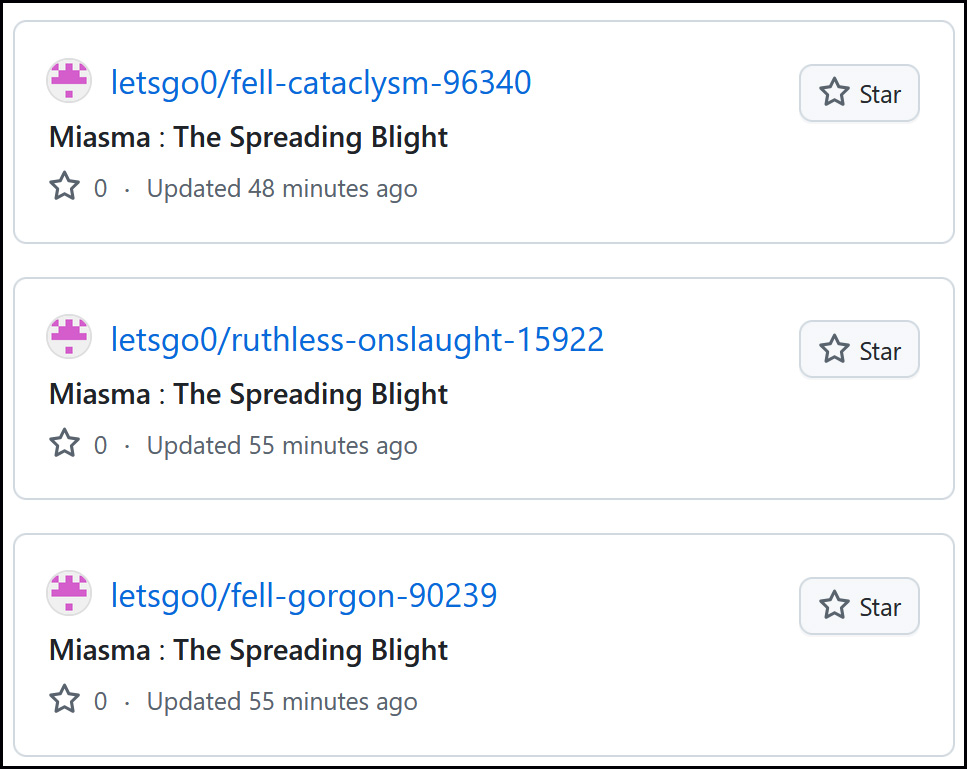 Miasma-compromised repositories on GitHub